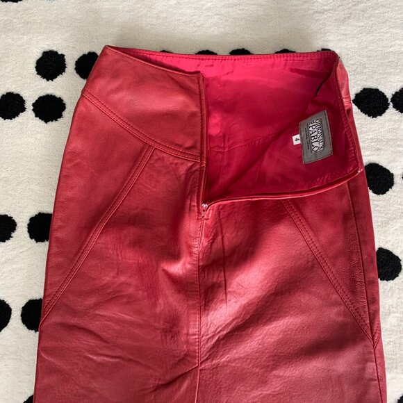Vintage 90s Originaux Par Pablo Red Leather Pencil Midi Skirt - Picture 4 of 12
